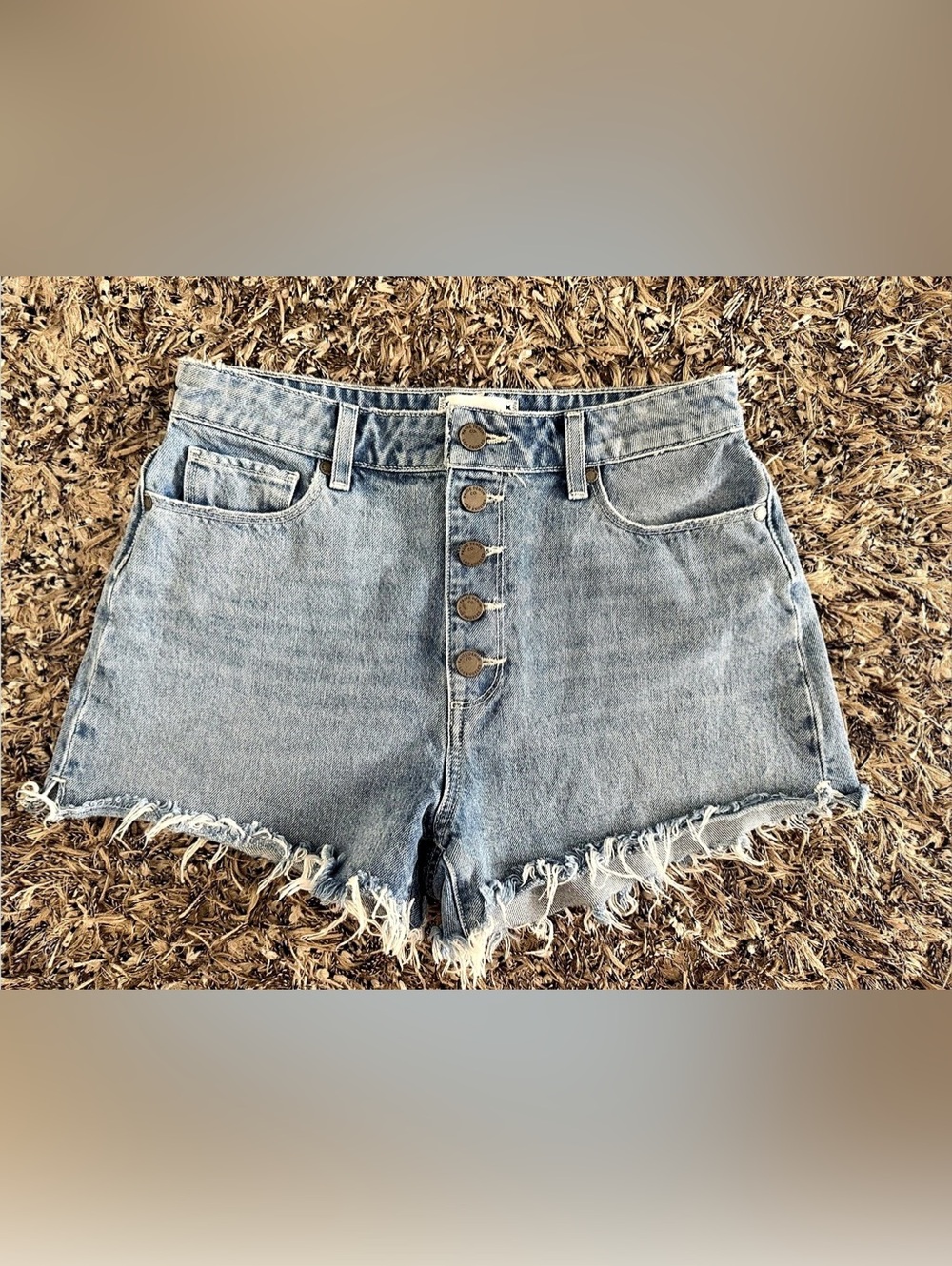 Paige Denim Frayed Jean Shorts in Blue Waist 27